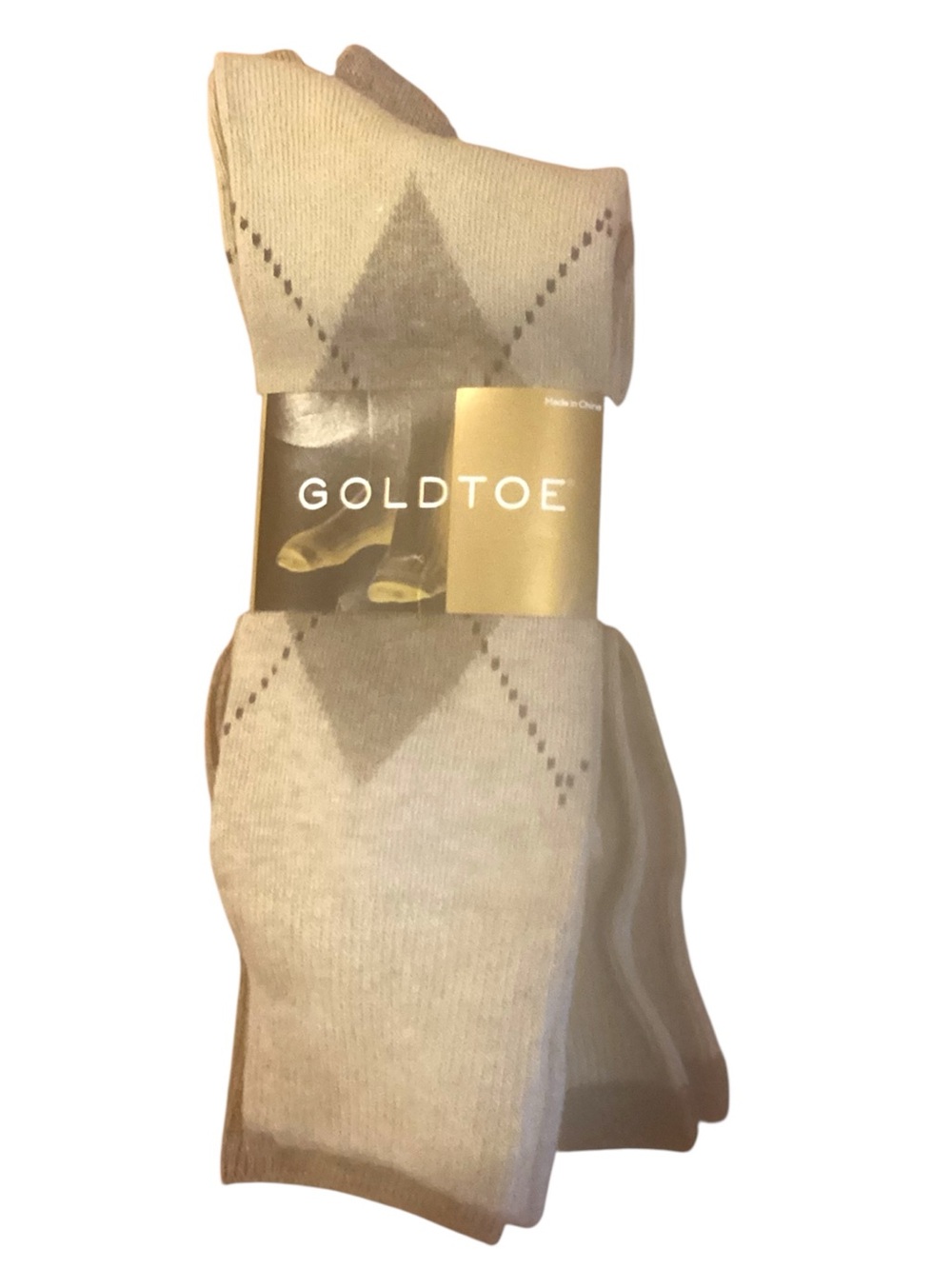Gold Toe Men's Cream Argyle Dress Socks with Tan Accents